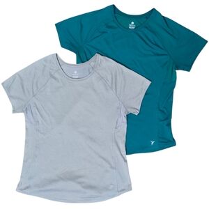 Active by Old Navy Semi Fitted Athletic Top Size Large Teal Gray Short Sleeves